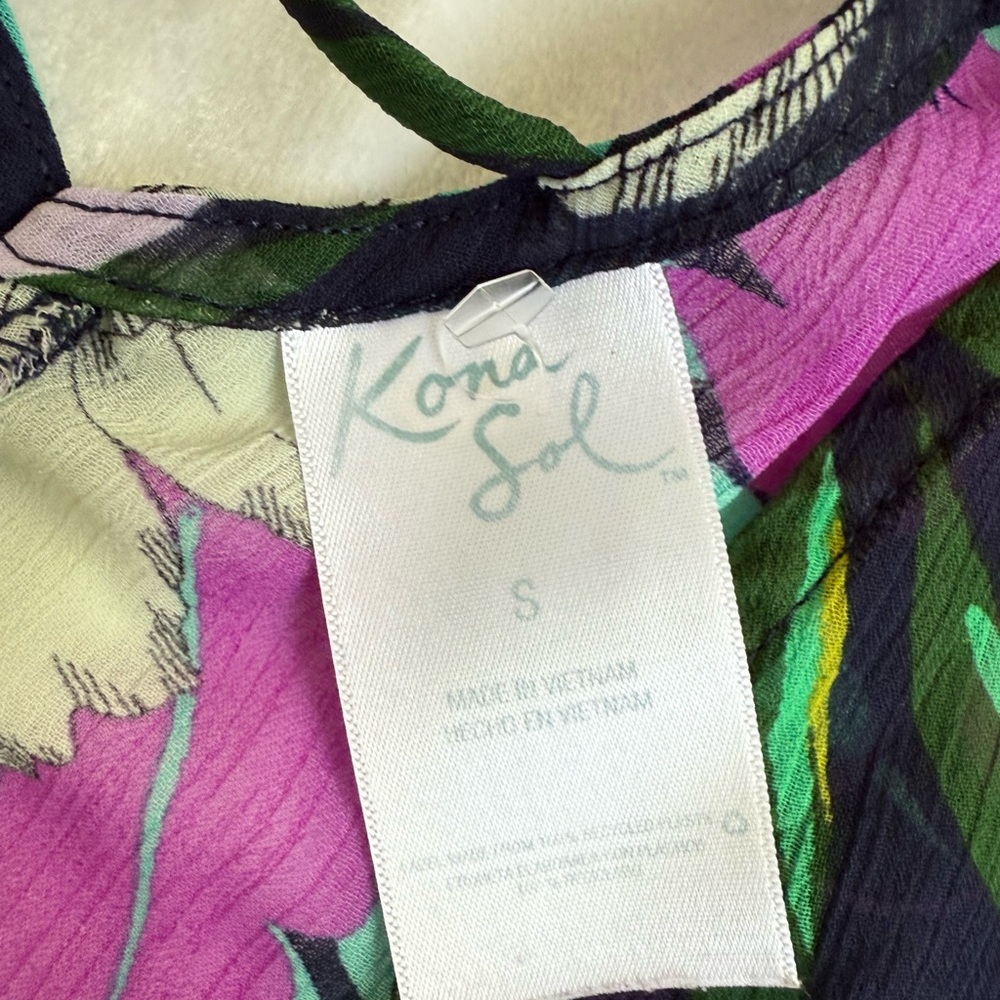 Kona Sol Floral Women's Coverup  - Purple, Green, Black Beach Size Small - Picture 4 of 5